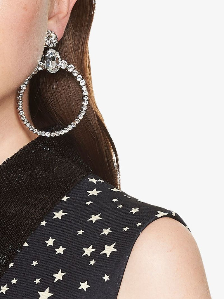 Silver Tone Crystal Hoop Earrings