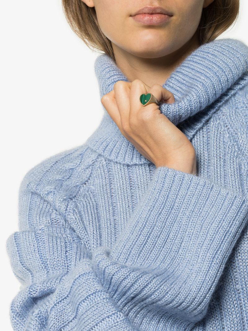 18k Yellow Gold Heart Malachite and Diamond Signet Ring