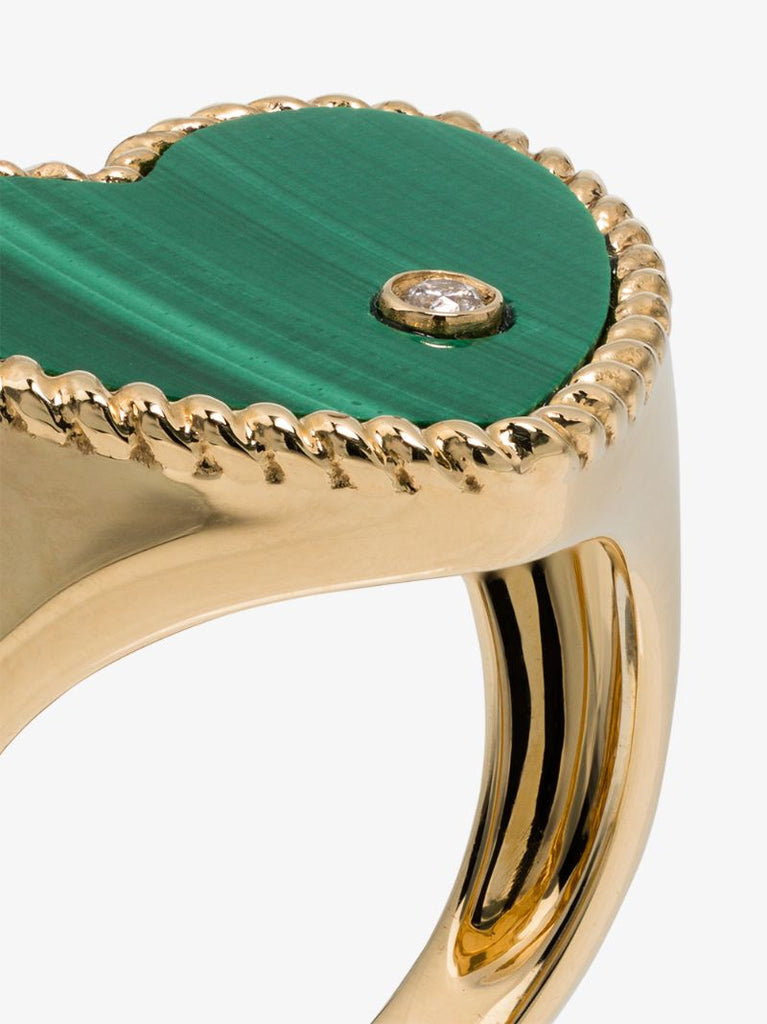 18k Yellow Gold Heart Malachite and Diamond Signet Ring