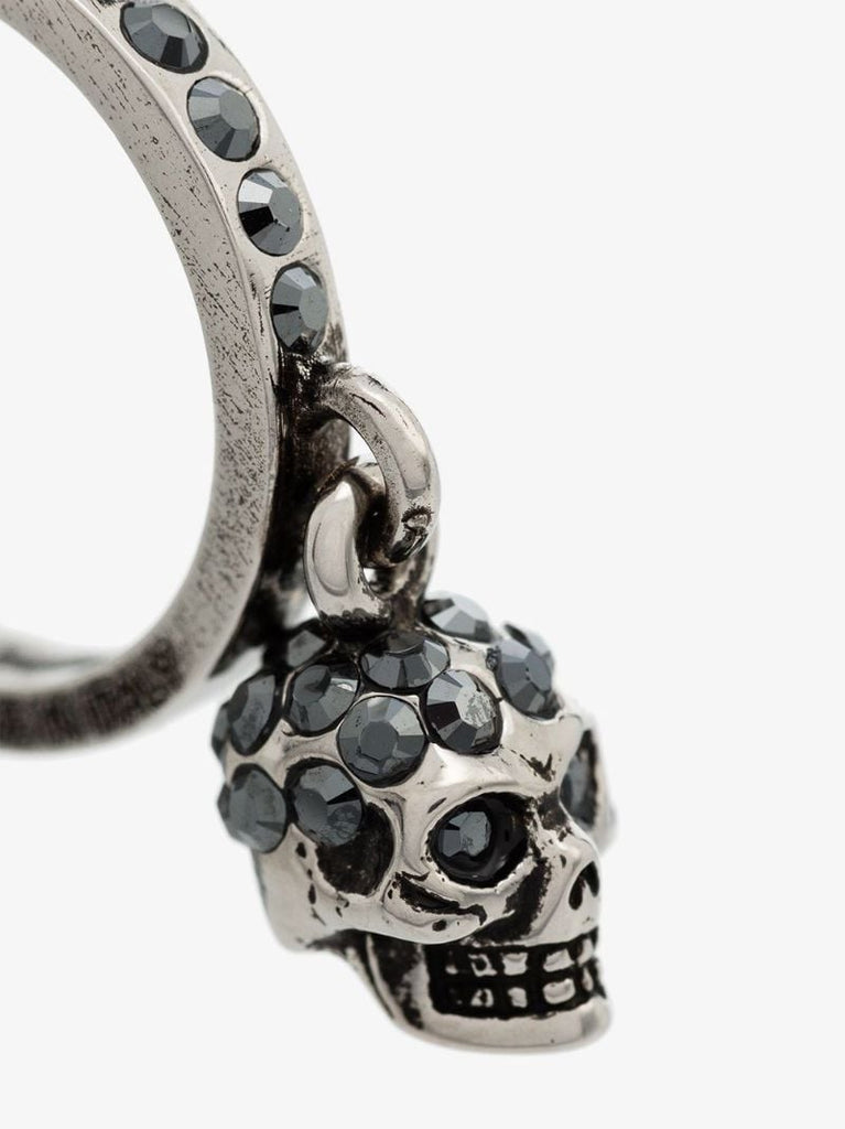 Silver Tone Mini Crystal Skull Hoop Earrings