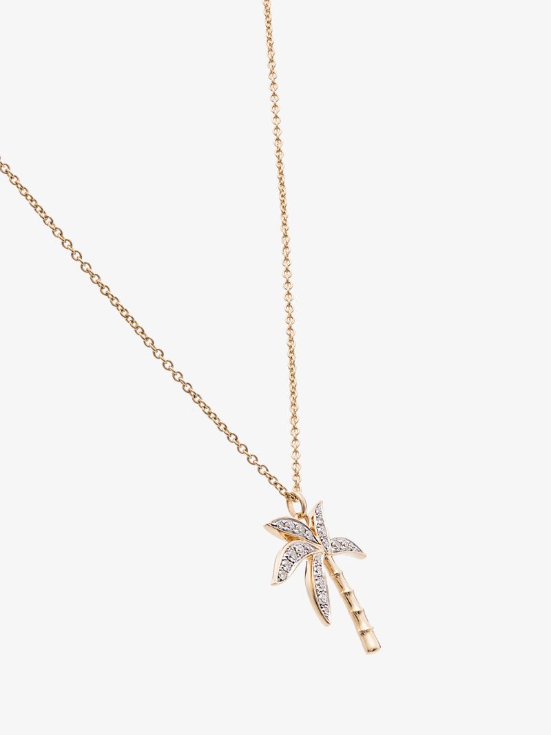 18k Yellow Gold and Diamond Palm Tree Necklace