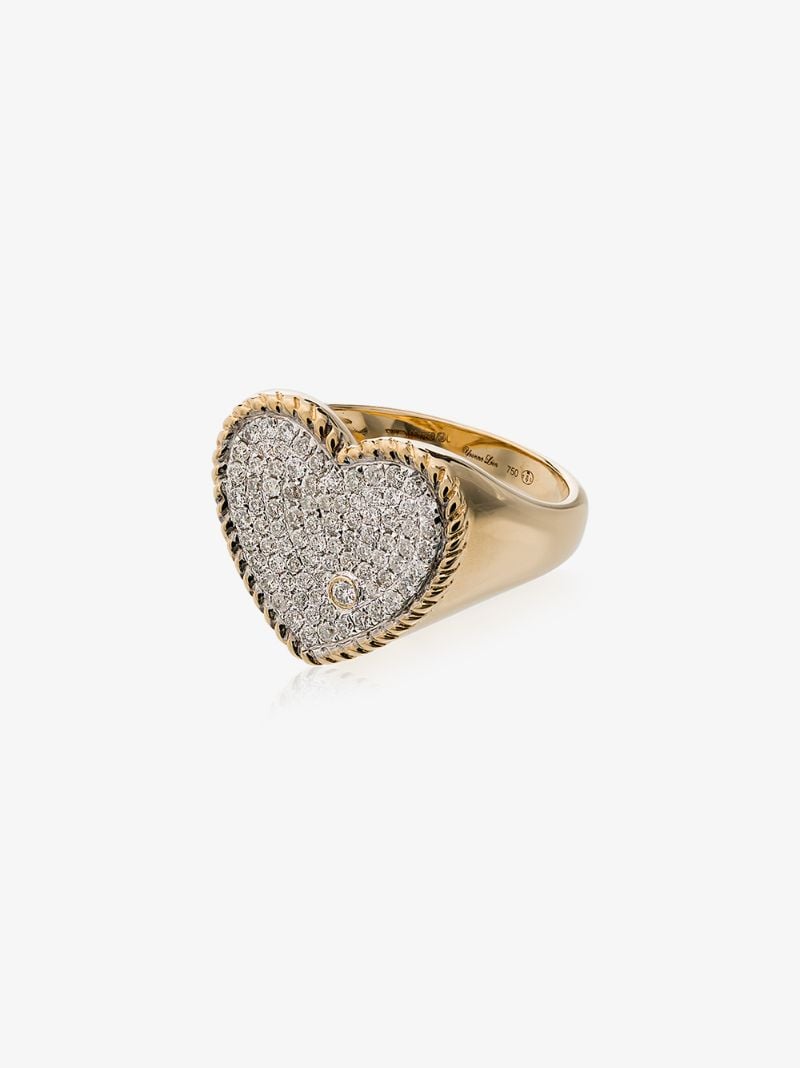 18k Gold Heart PavÃ_x0083_Â© Diamond Signet Ring