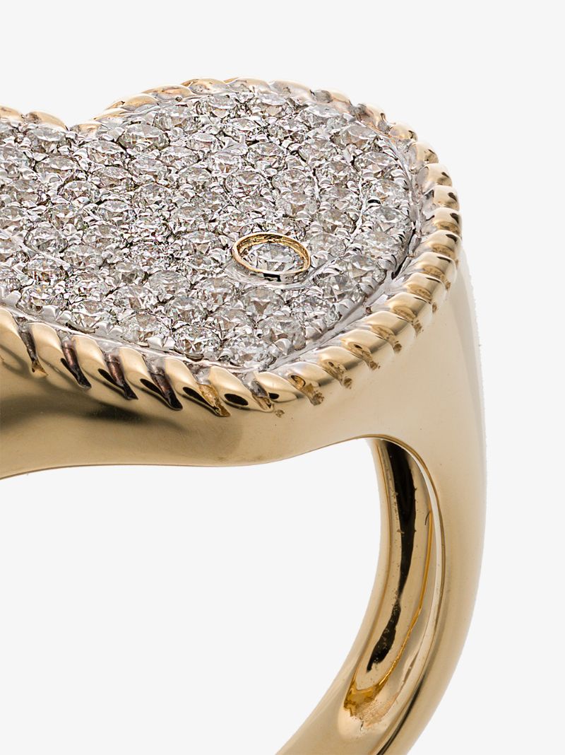 18k Gold Heart PavÃ_x0083_Â© Diamond Signet Ring