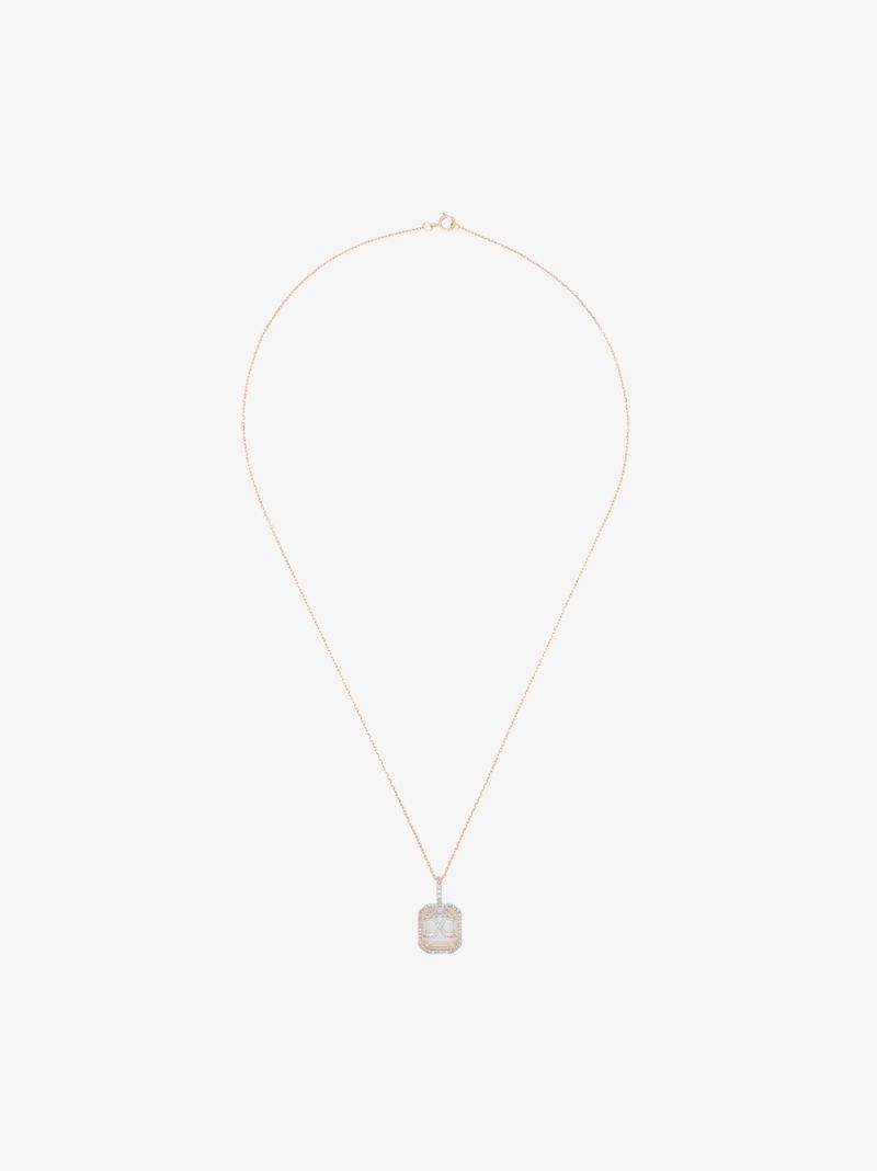 14k Yellow Gold Crystal Frame Initial Diamond Necklace