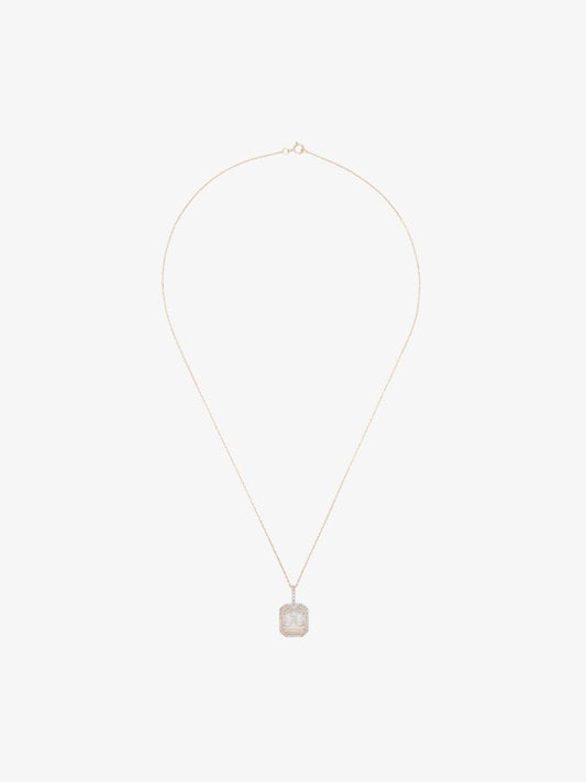 14k Yellow Gold Crystal Frame Initial Diamond Necklace