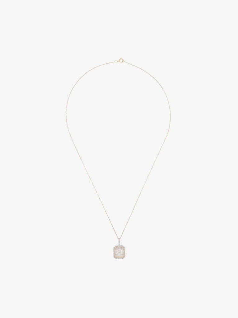 14k Yellow Gold Crystal Frame Initial Diamond Necklace