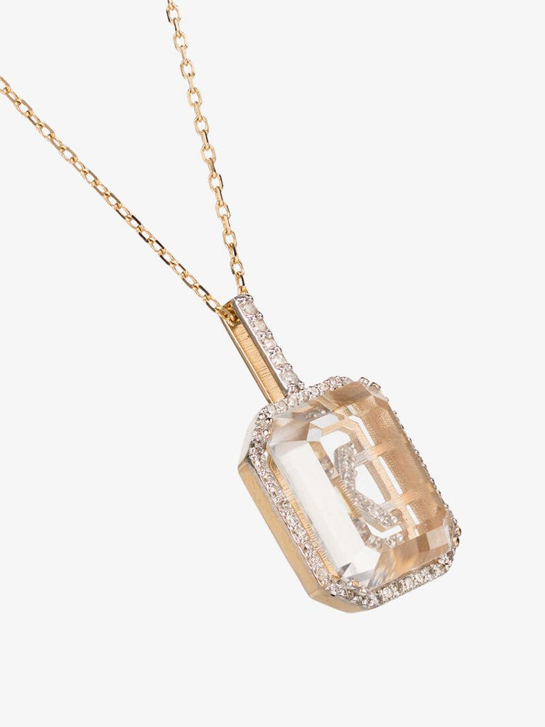 14k Yellow Gold Crystal Frame Initial Diamond Necklace