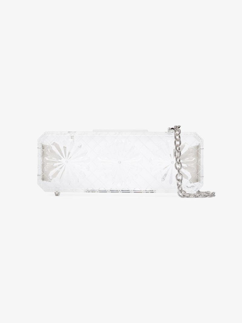 Clear Flower Engraved Chain Strap Acrylic Clutch Bag