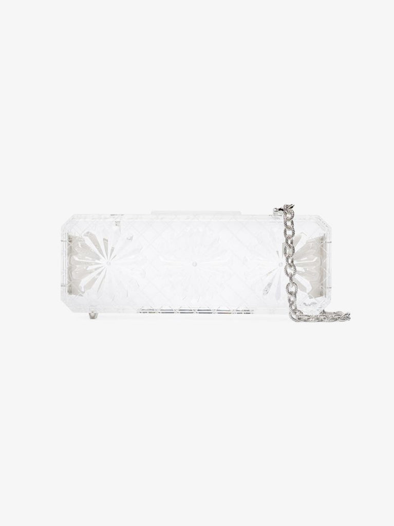 Clear Flower Engraved Chain Strap Acrylic Clutch Bag