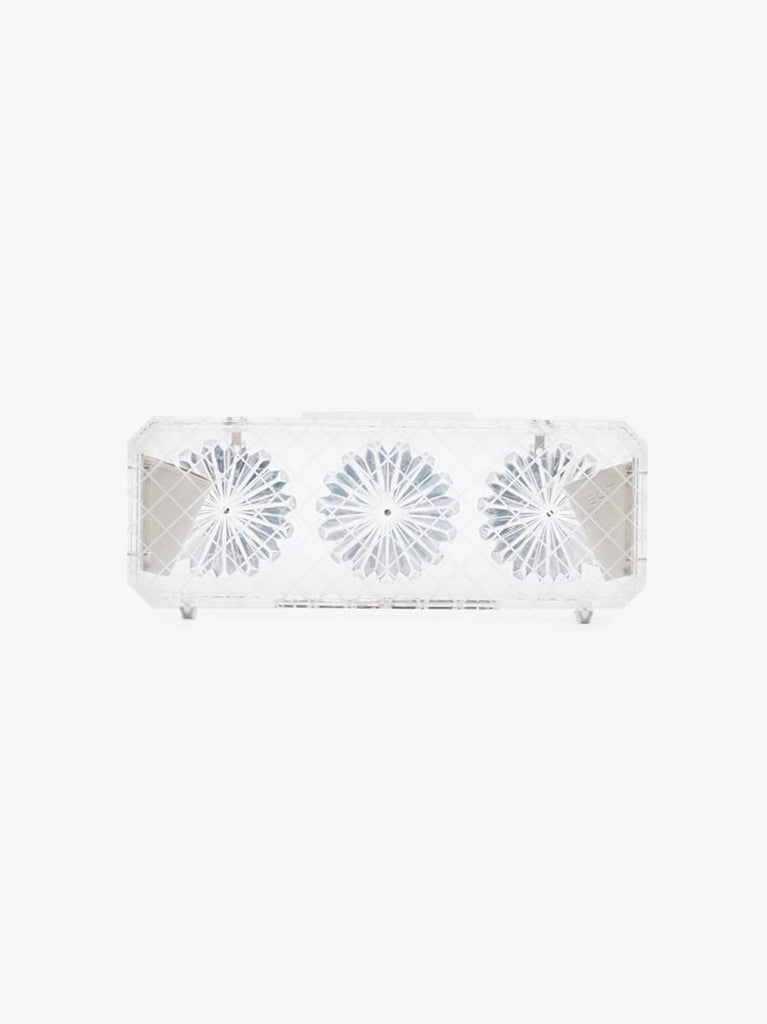 Clear Flower Engraved Chain Strap Acrylic Clutch Bag