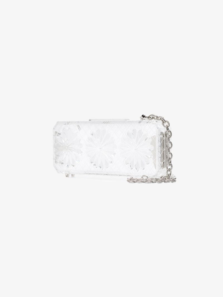 Clear Flower Engraved Chain Strap Acrylic Clutch Bag