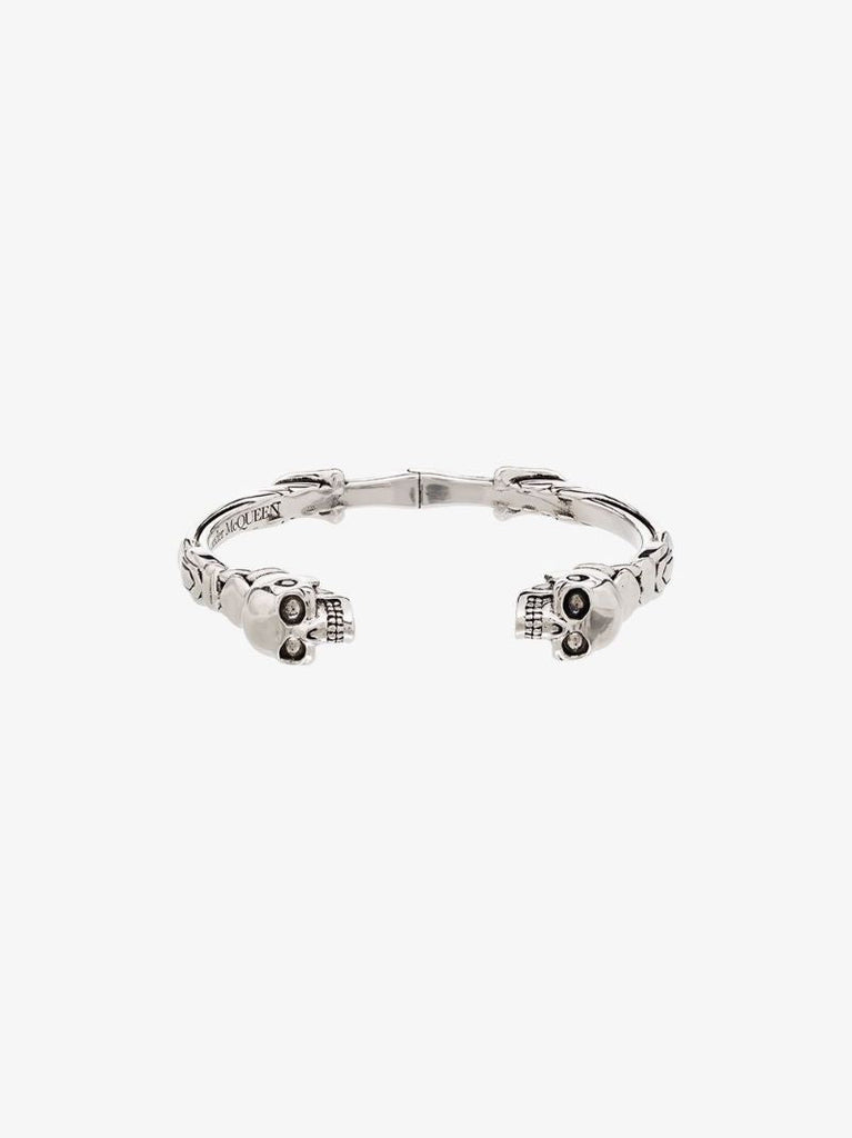 Silver Tone Twin Skull Bracelet