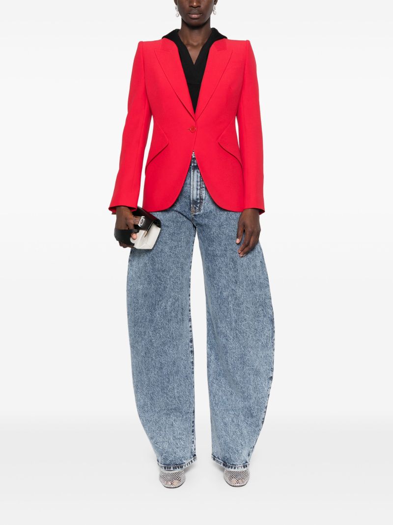 Red Single-breasted Crepe Blazer