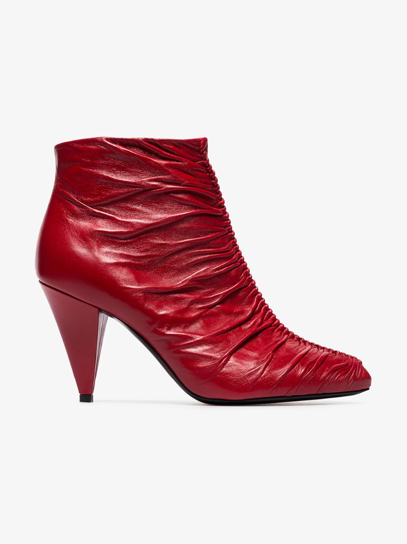Red 85 Crease Detail Leather Ankle Boots