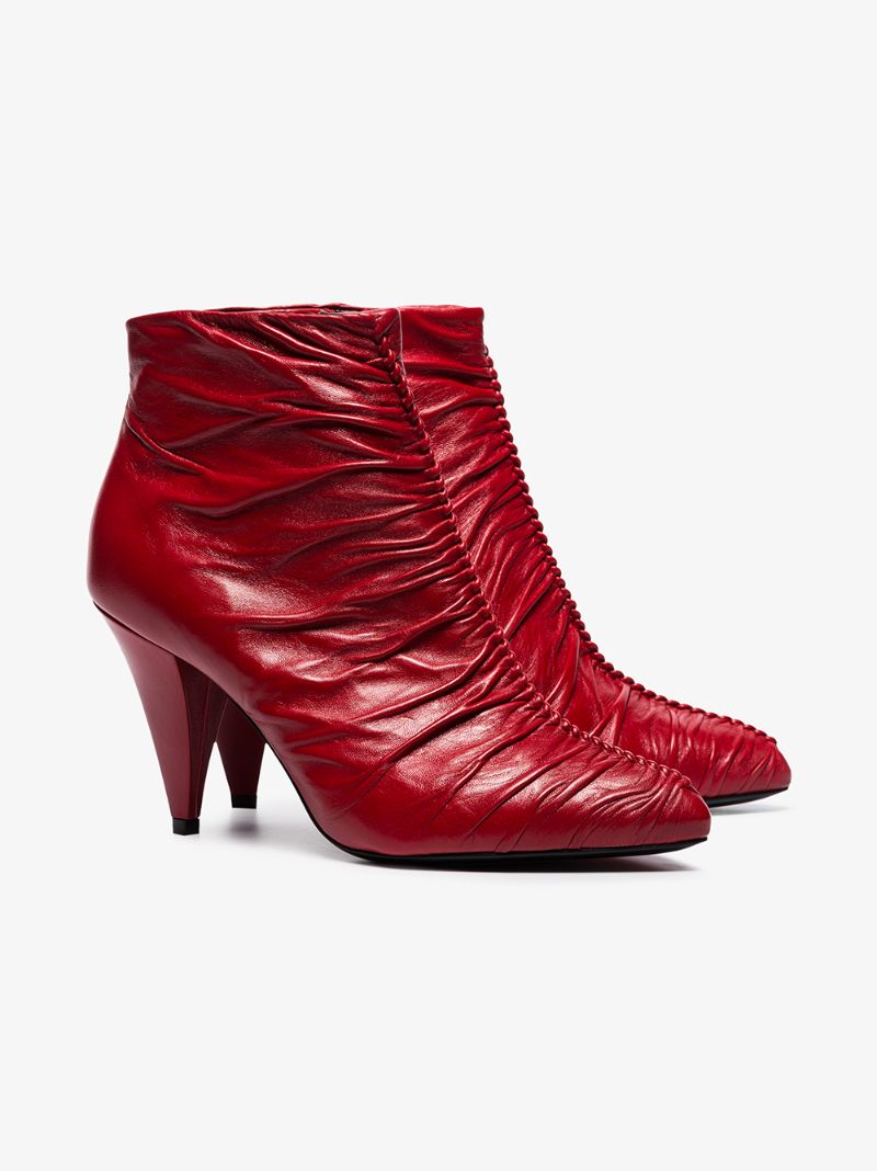 Red 85 Crease Detail Leather Ankle Boots