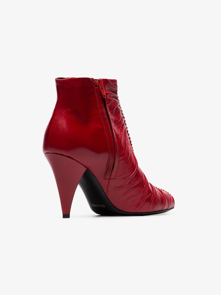 Red 85 Crease Detail Leather Ankle Boots