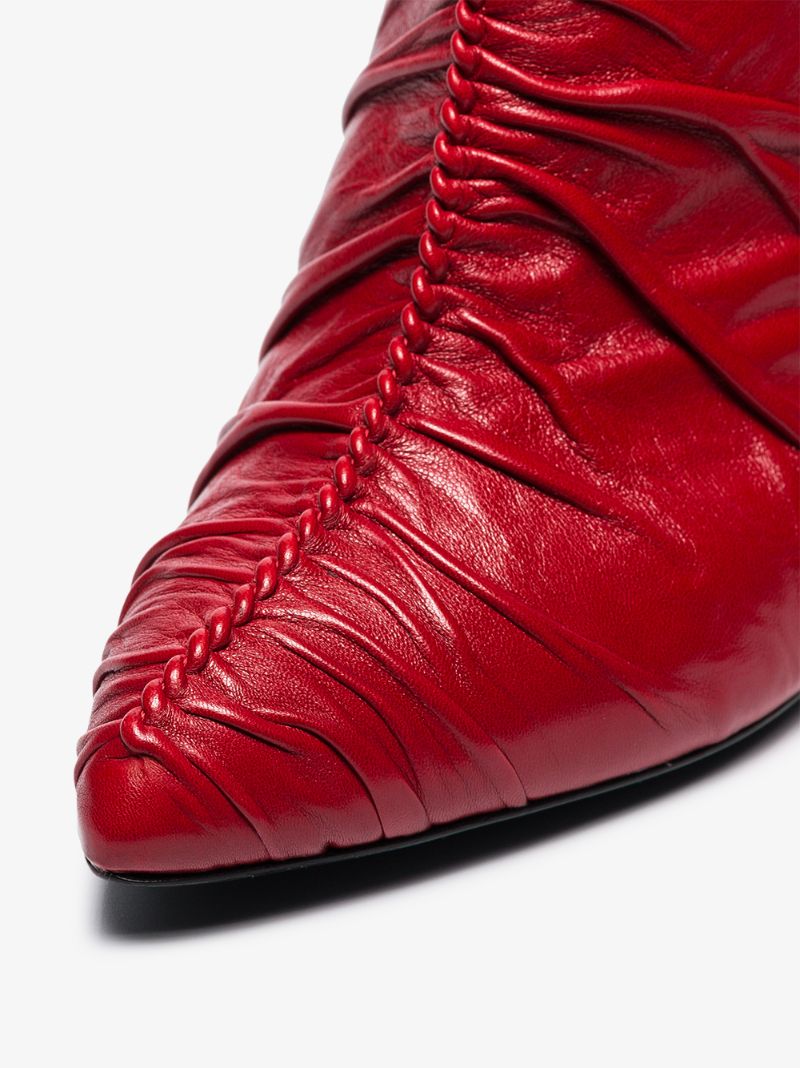 Red 85 Crease Detail Leather Ankle Boots
