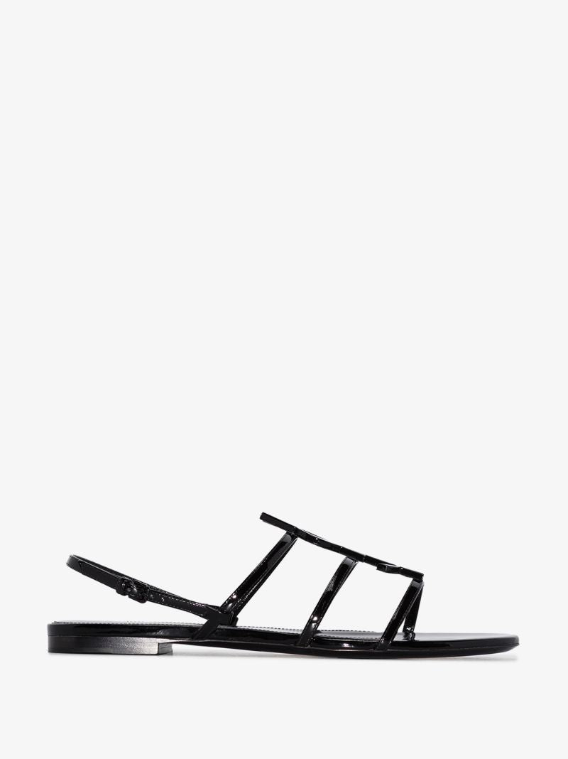 Black Cassandra Logo Leather Sandals