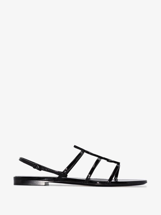 Black Cassandra Logo Leather Sandals