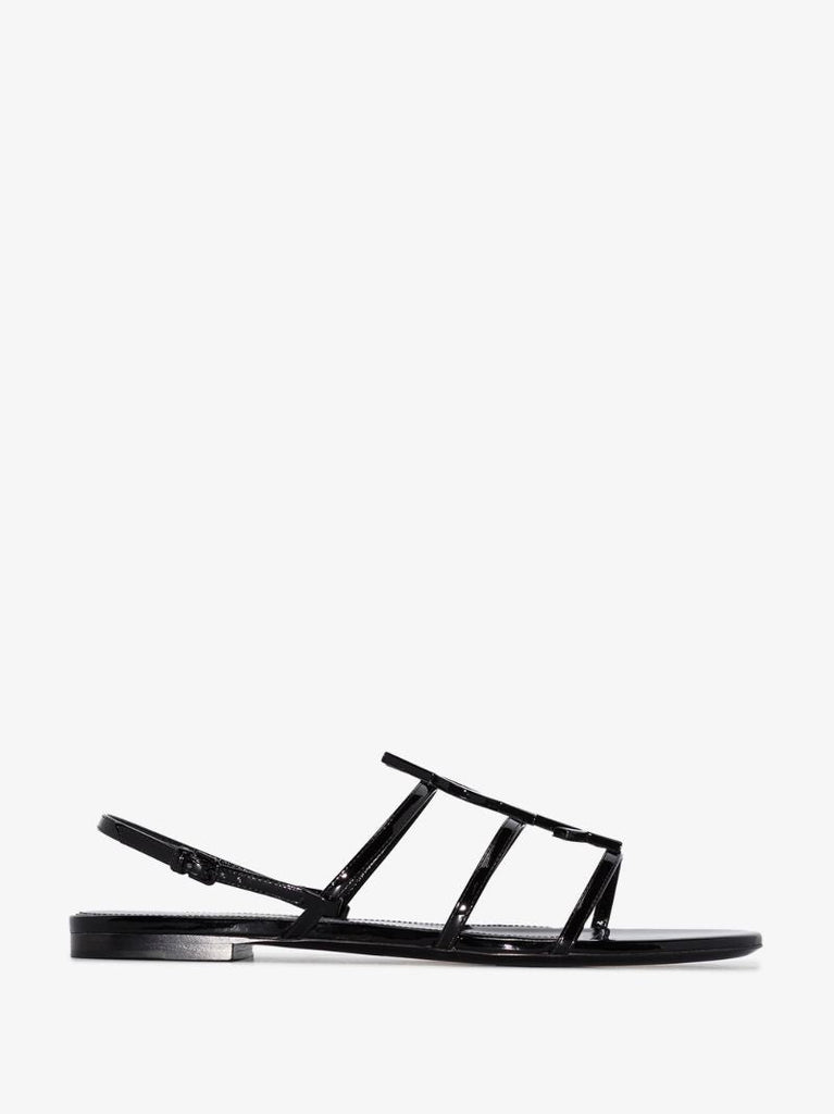 Black Cassandra Logo Leather Sandals