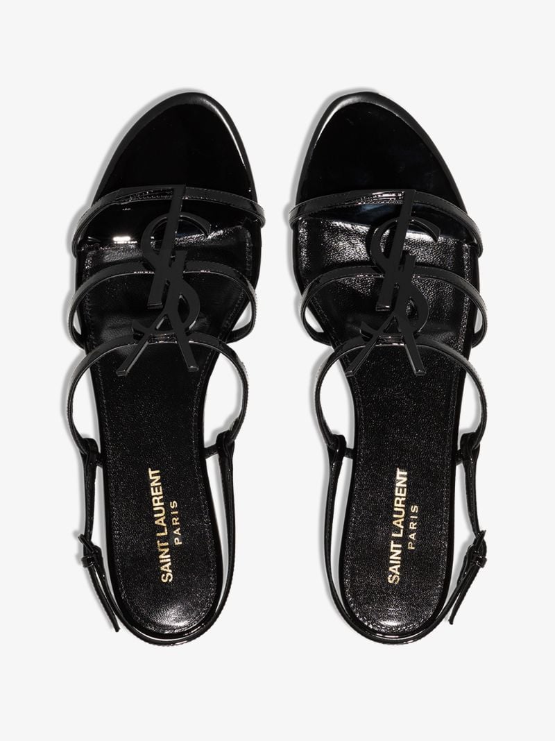 Black Cassandra Logo Leather Sandals