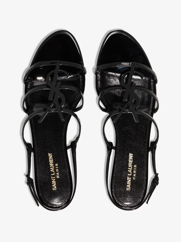 Black Cassandra Logo Leather Sandals