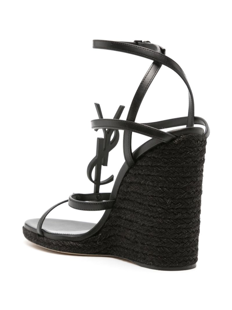 Black Cassandra 110 Wedge Leather Sandals