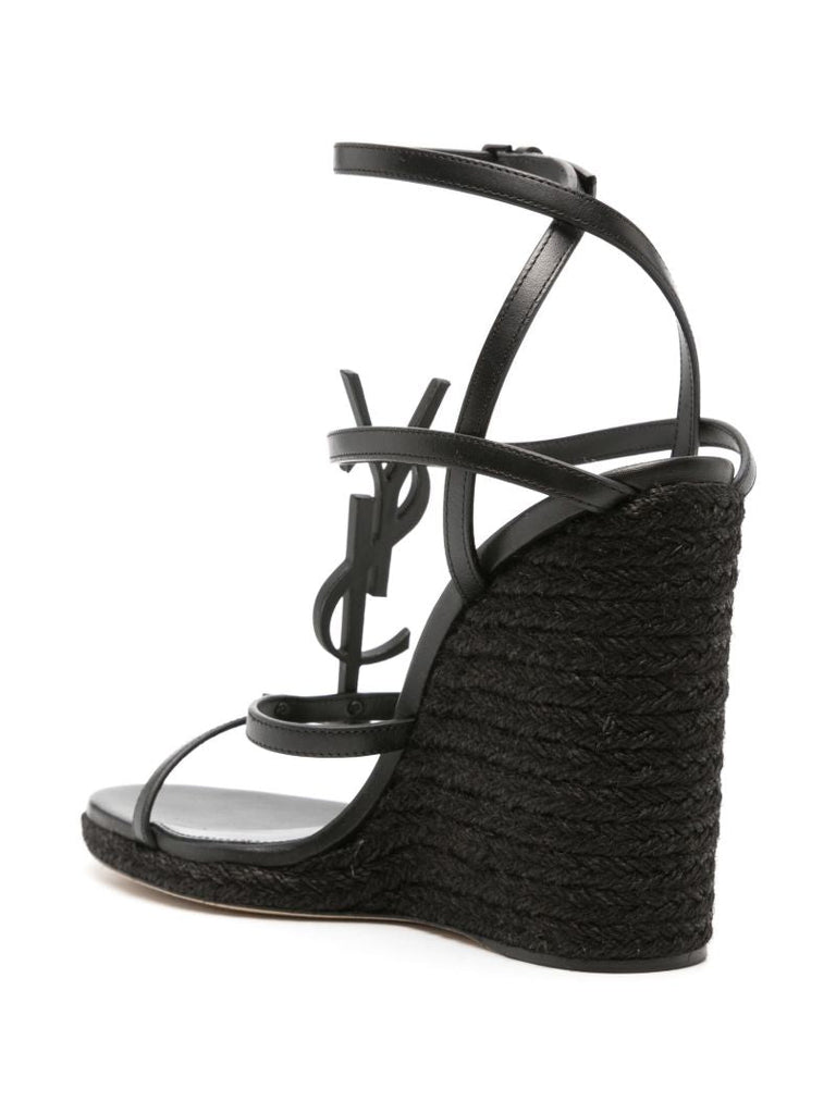 Black Cassandra 110 Wedge Leather Sandals