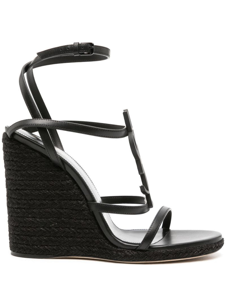 Black Cassandra 110 Wedge Leather Sandals
