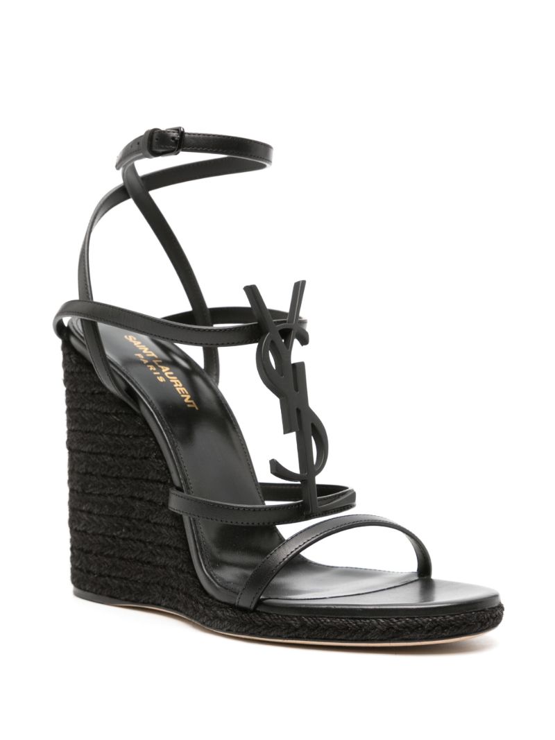 Black Cassandra 110 Wedge Leather Sandals