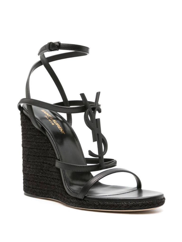 Black Cassandra 110 Wedge Leather Sandals