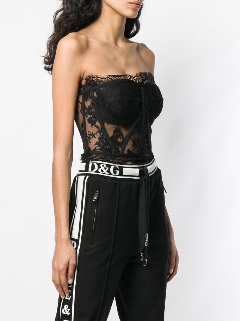 Black Floral Lace Corset Top