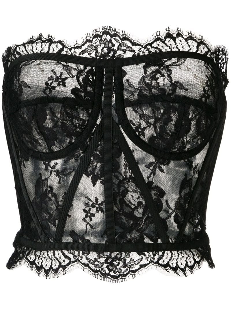 Black Floral Lace Corset Top