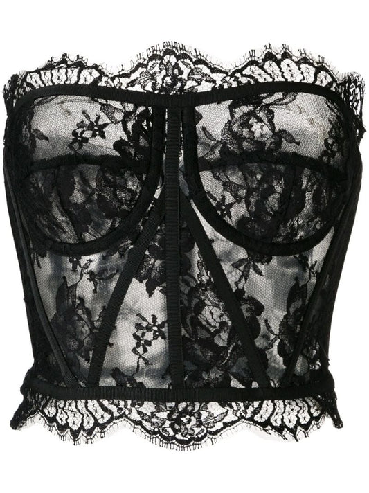 Black Floral Lace Corset Top
