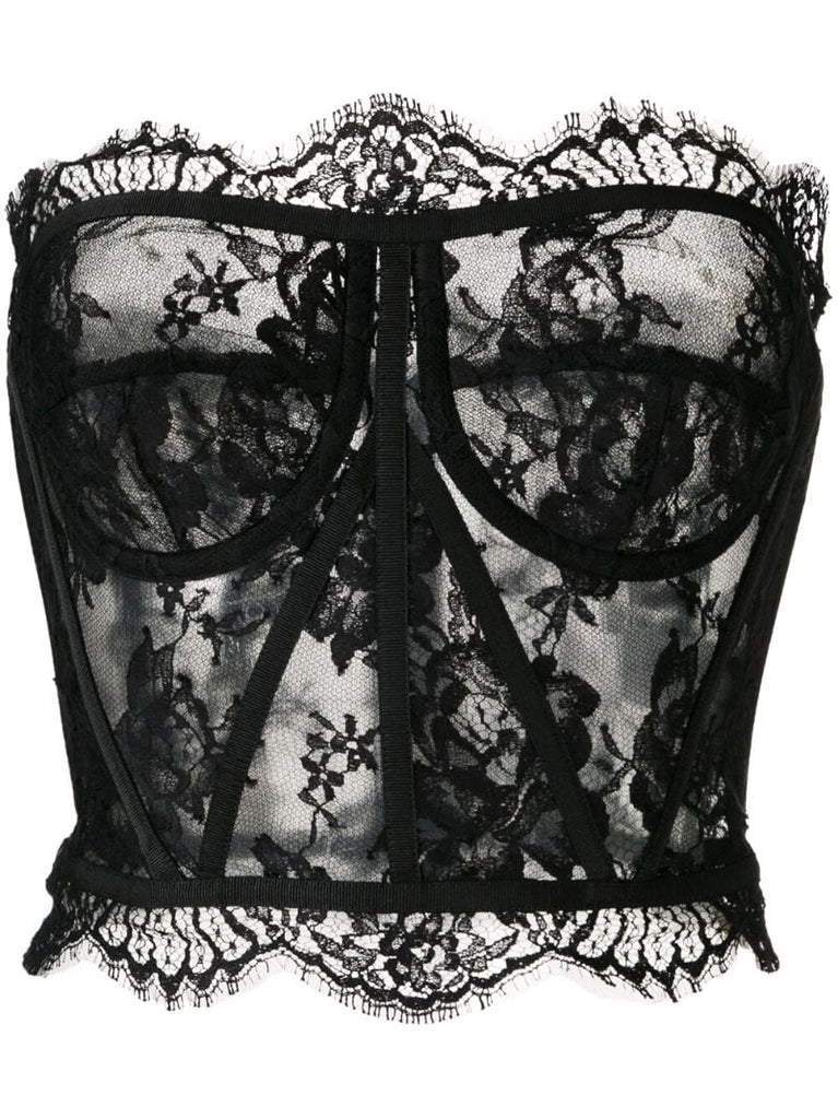 Black Floral Lace Corset Top