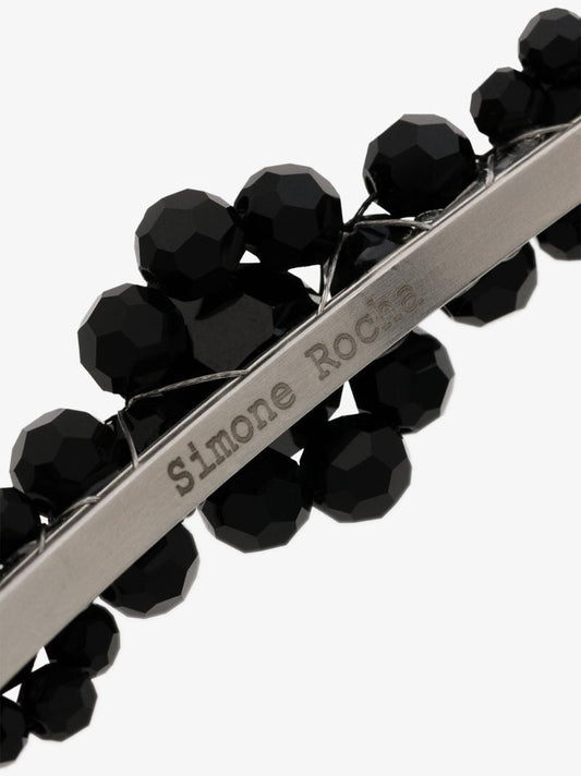 Black Large Floral Bead Embellished Hair Clip