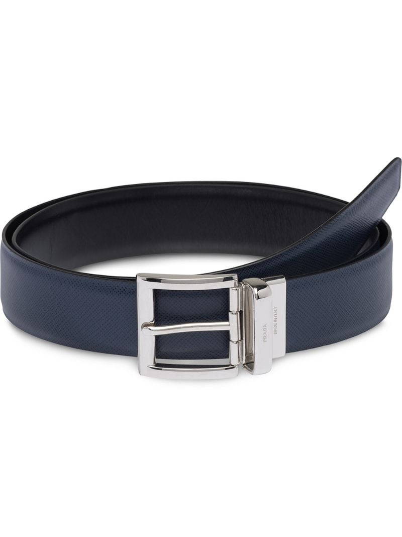 Black and Blue Reversible Saffiano Leather Belt