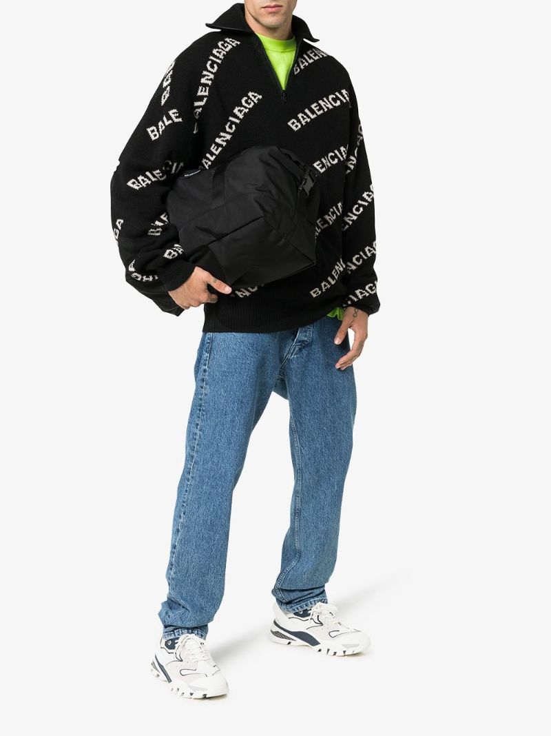 Logo Jacquard Wool Half Zip Sweater