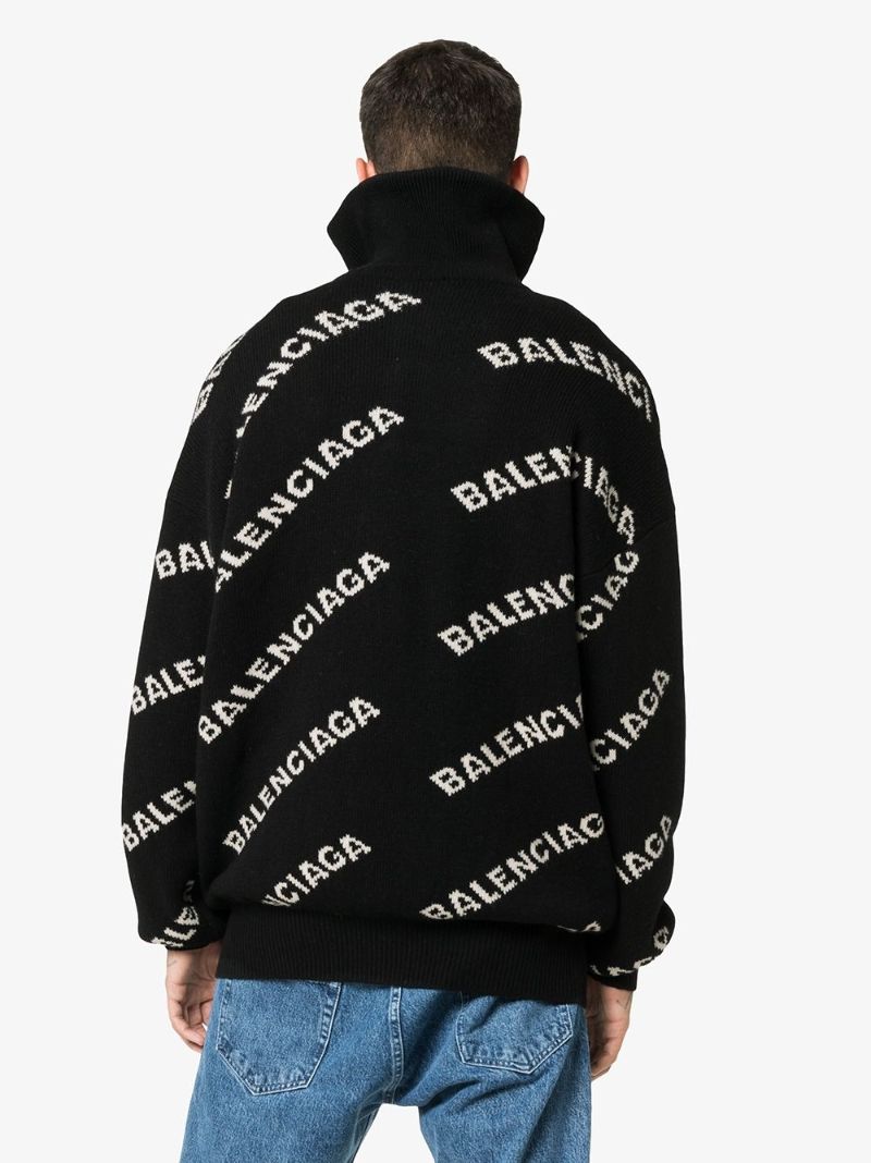 Logo Jacquard Wool Half Zip Sweater