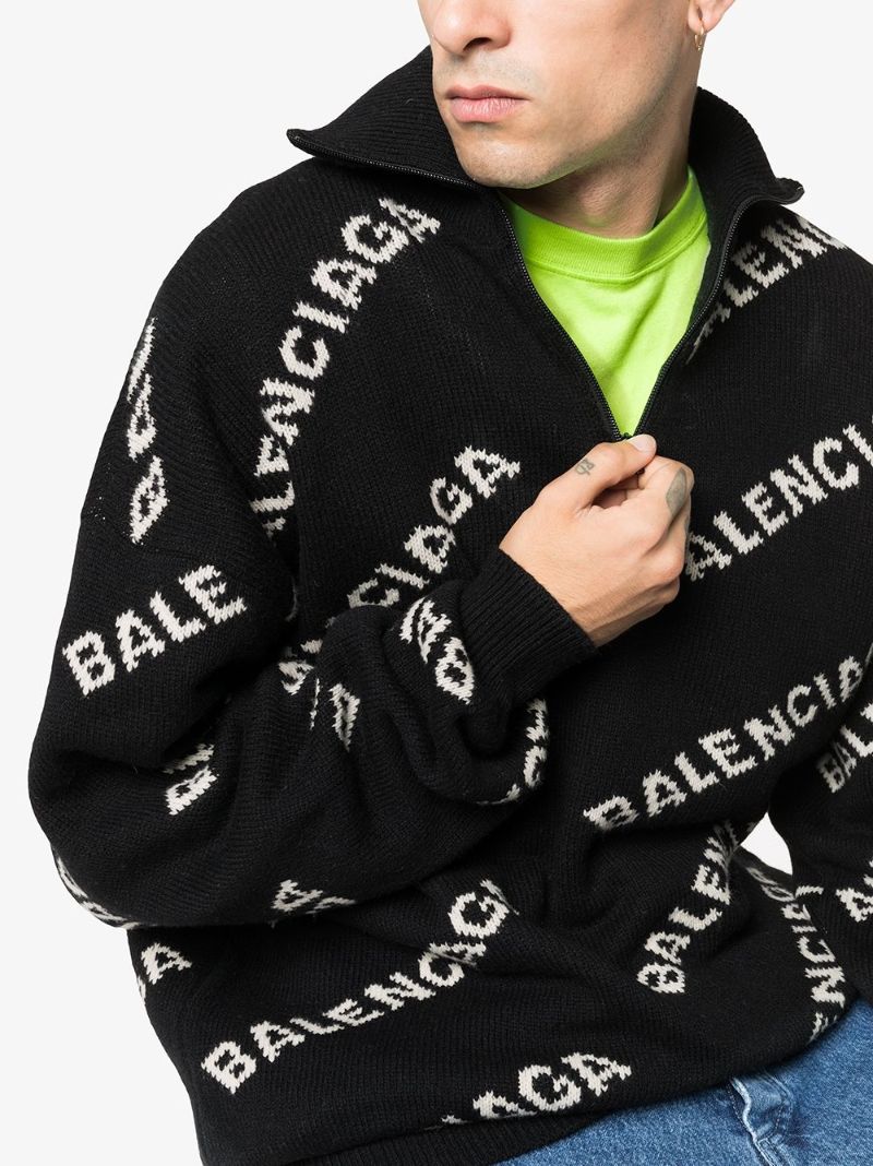 Logo Jacquard Wool Half Zip Sweater