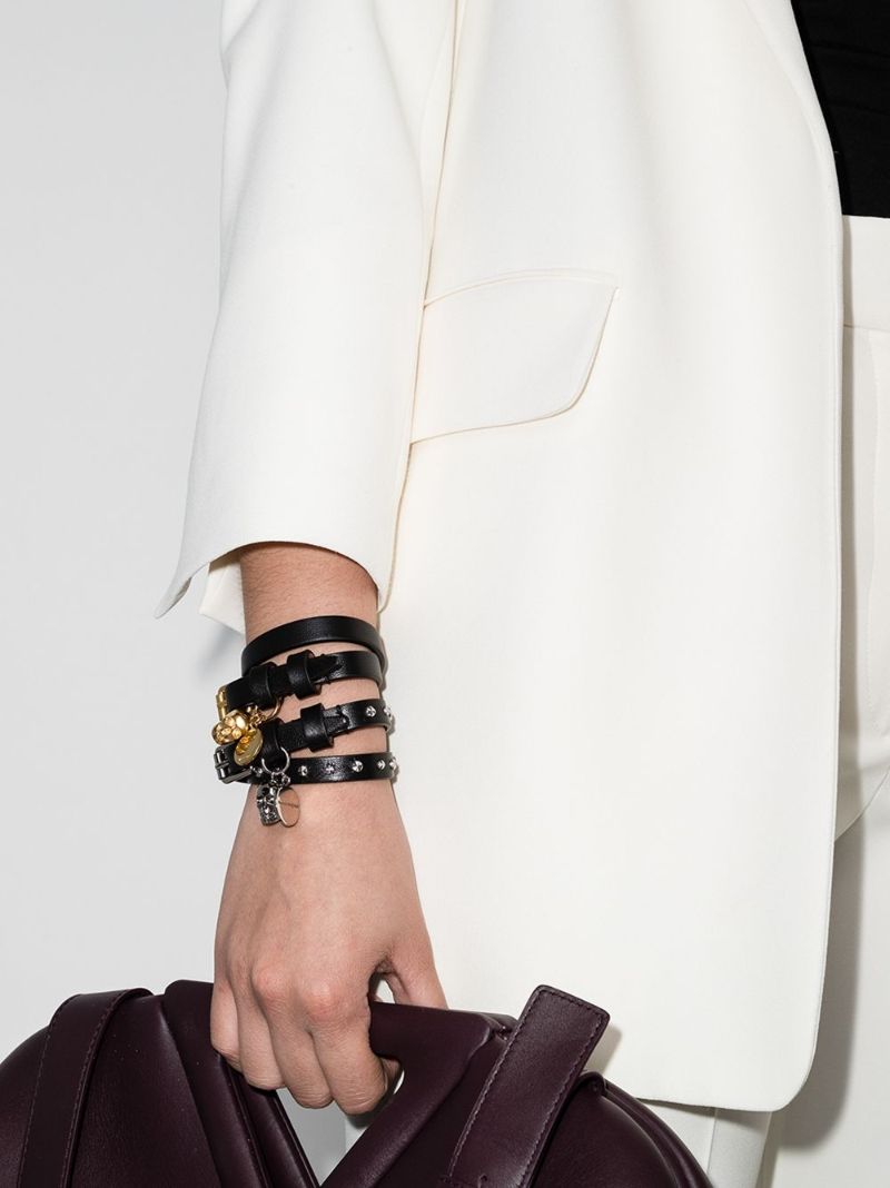 Black Studded Skull Wrap Leather Bracelet