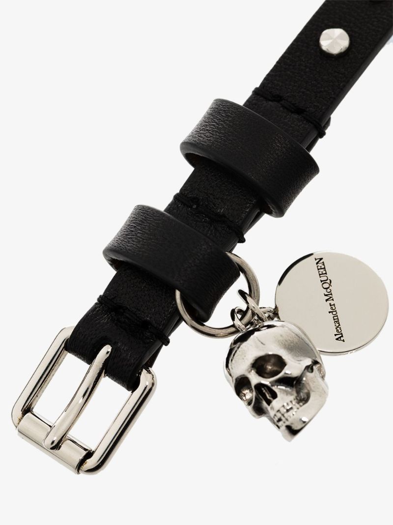 Black Studded Skull Wrap Leather Bracelet