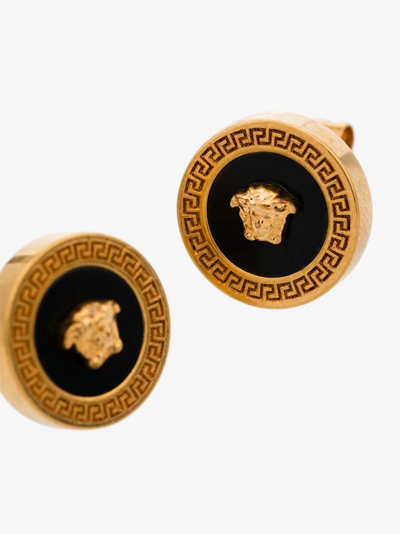 Gold Tone Medusa Round Stud Earrings