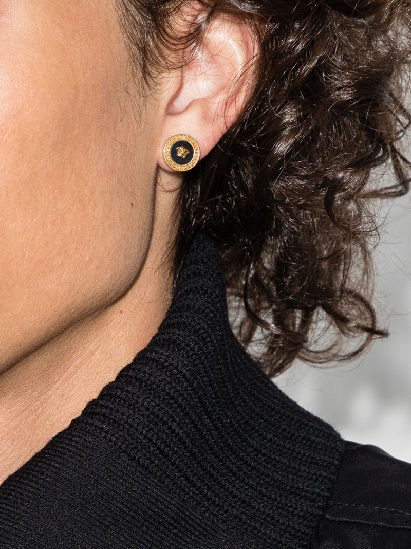 Gold Tone Medusa Round Stud Earrings