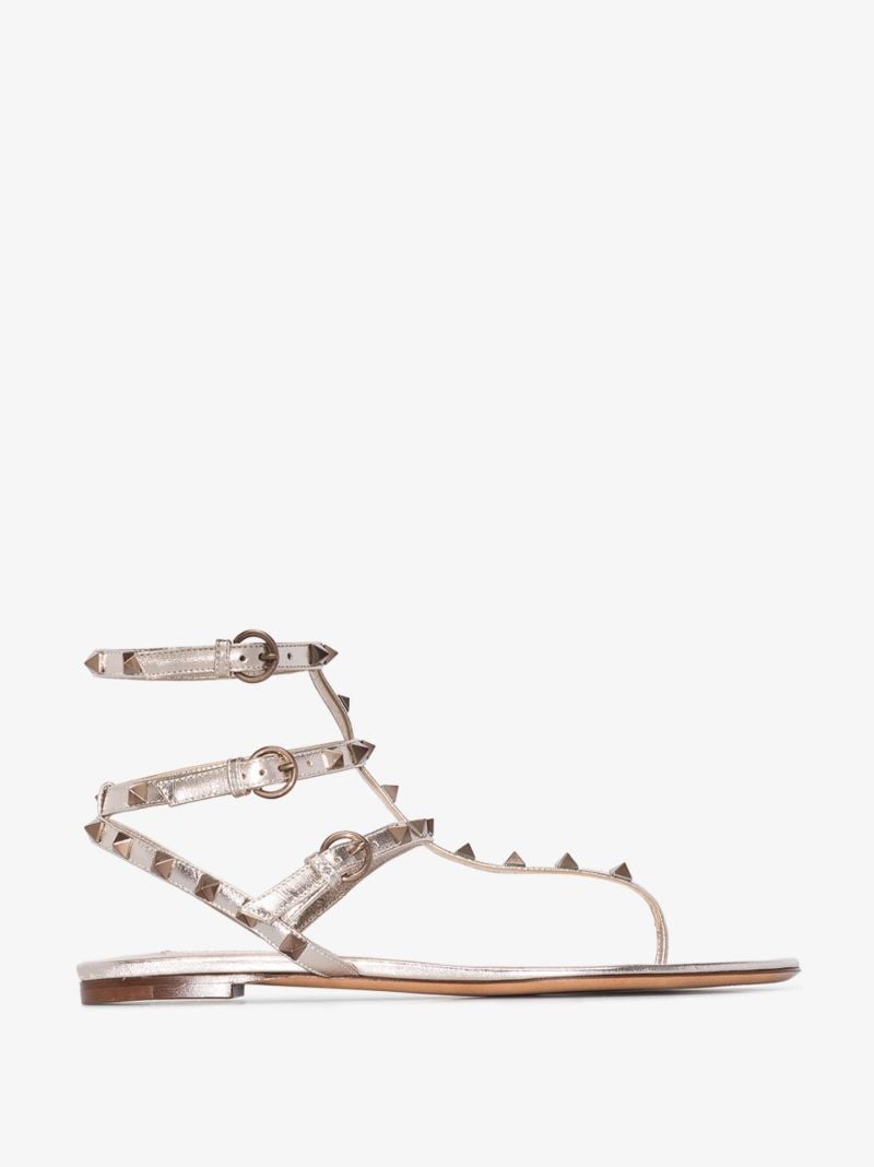 Silver Rockstud Leather Sandals