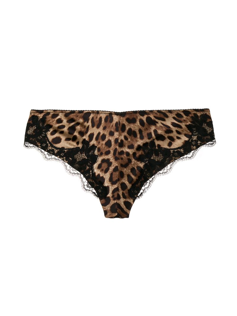 Brown Leopard-print Silk Briefs