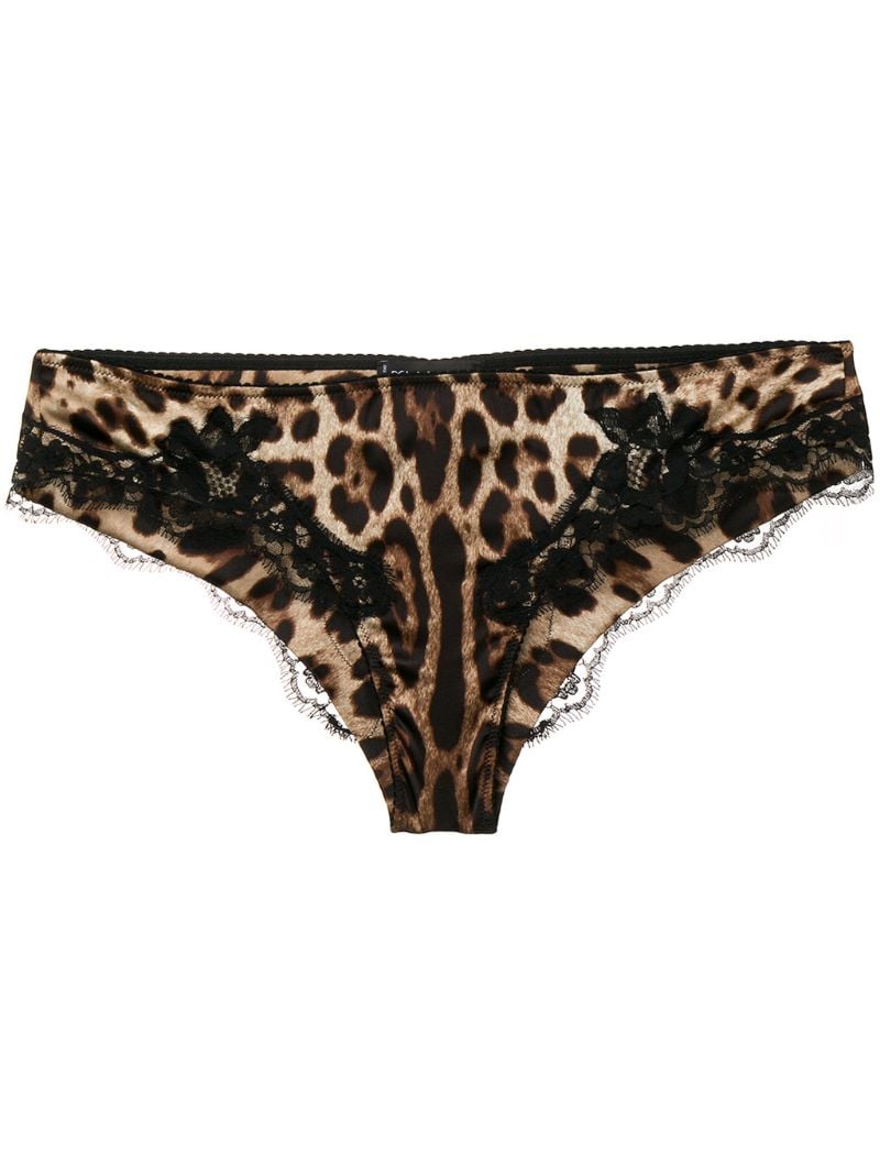 Brown Leopard-print Silk Briefs