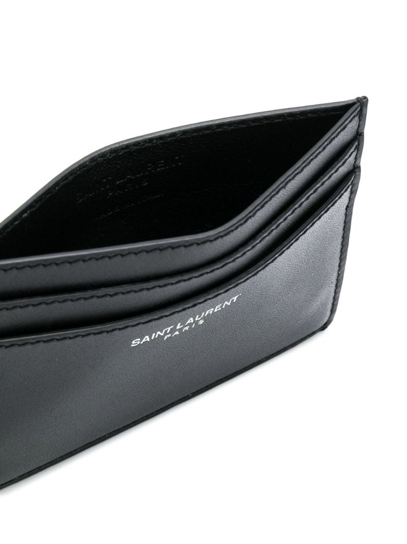 Black Logo Print Leather Card Holder