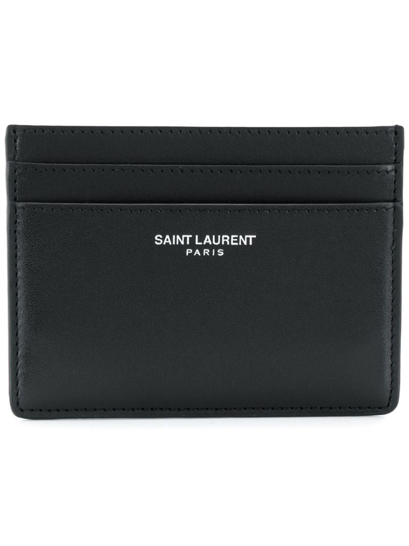 Black Logo Print Leather Card Holder