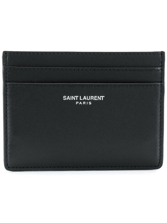 Black Logo Print Leather Card Holder